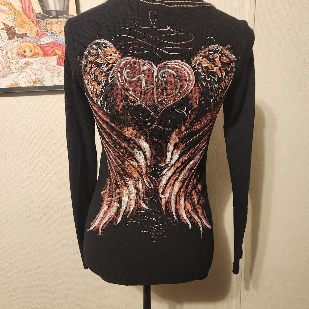 Harley Davidson Pink Black and Red Long Sleeve Woman's Top Size Small